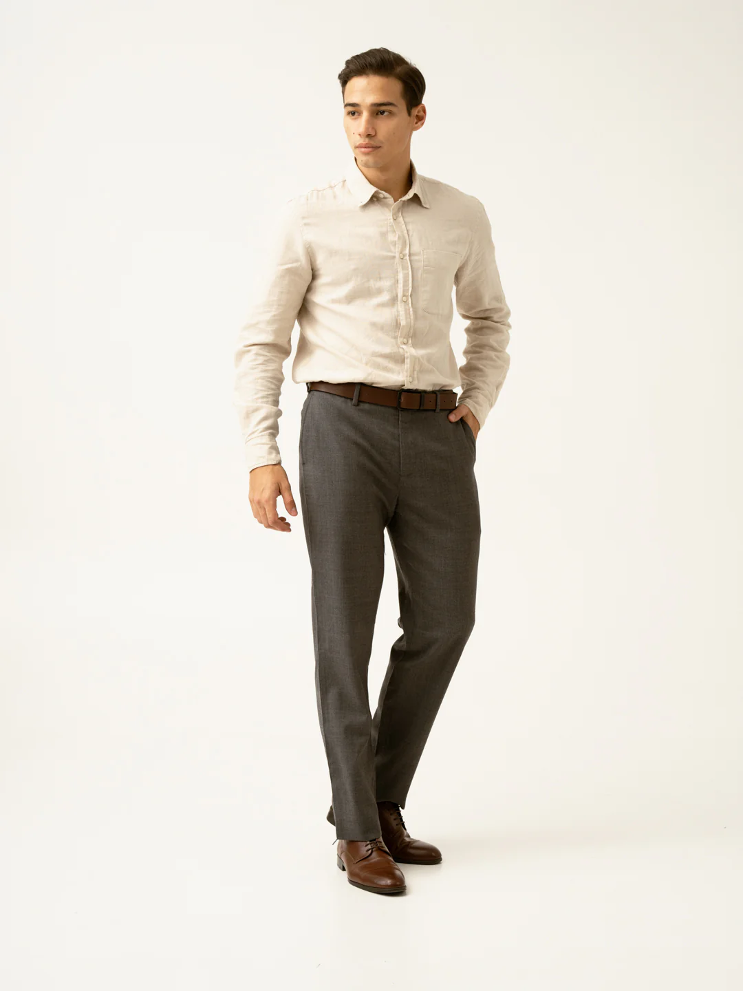 Mature Brown Grey Textured Formal Pants - Image 13