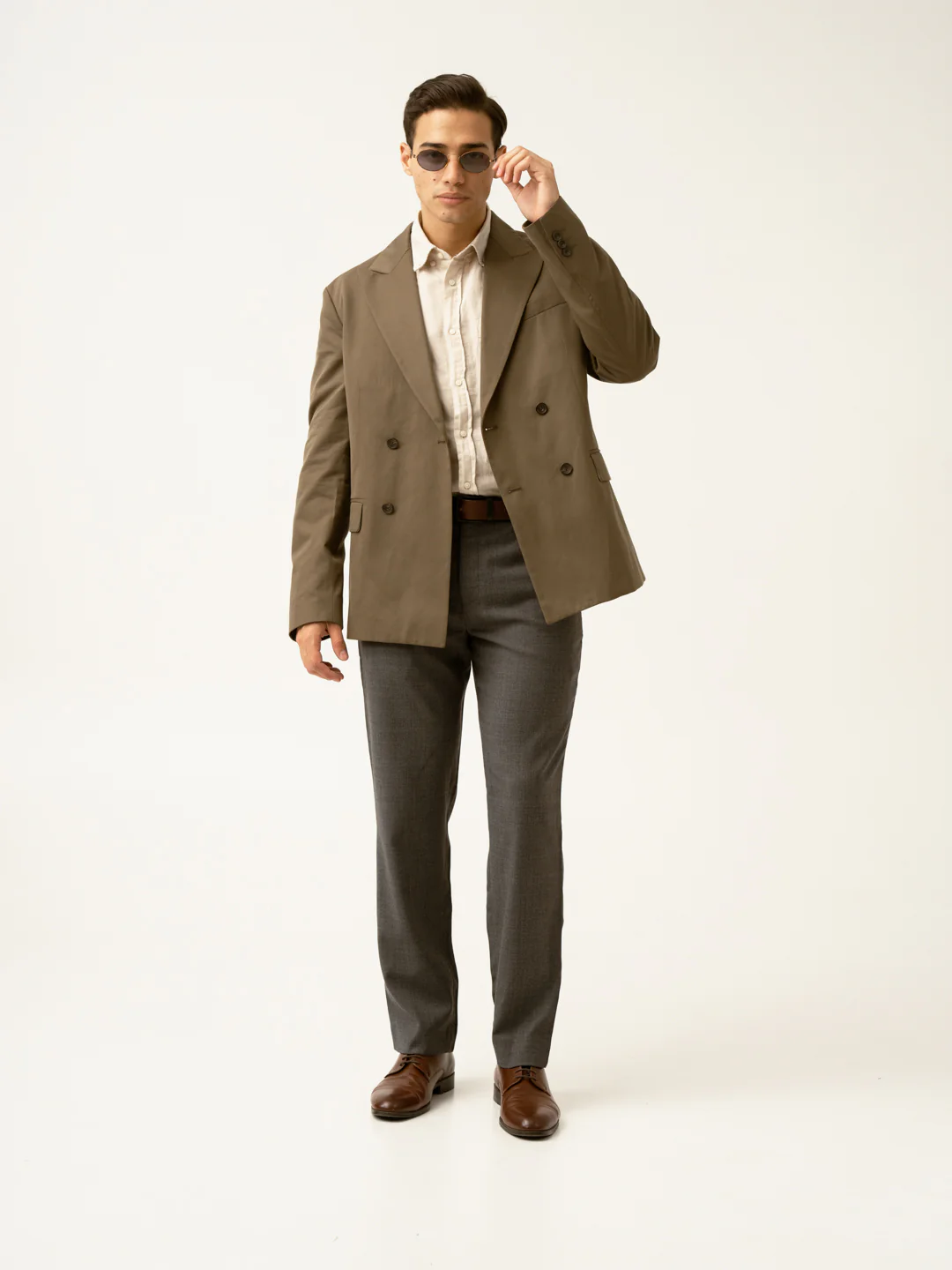 Mature Brown Grey Textured Formal Pants - Image 14