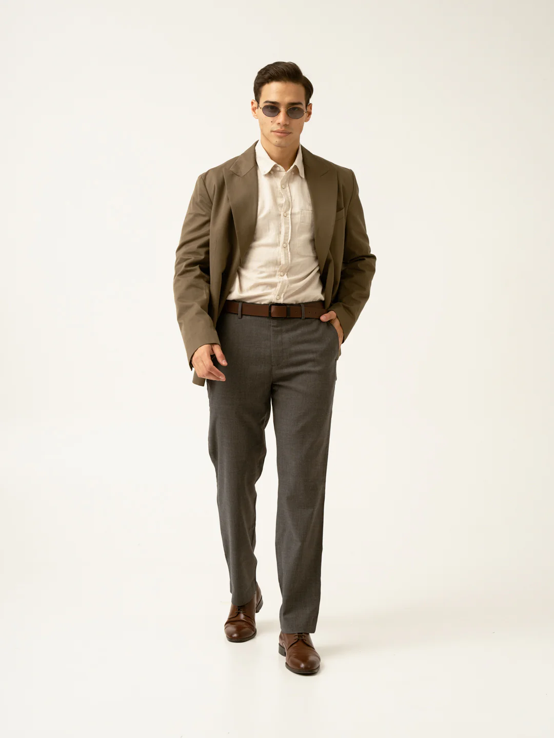 Mature Brown Grey Textured Formal Pants - Image 15