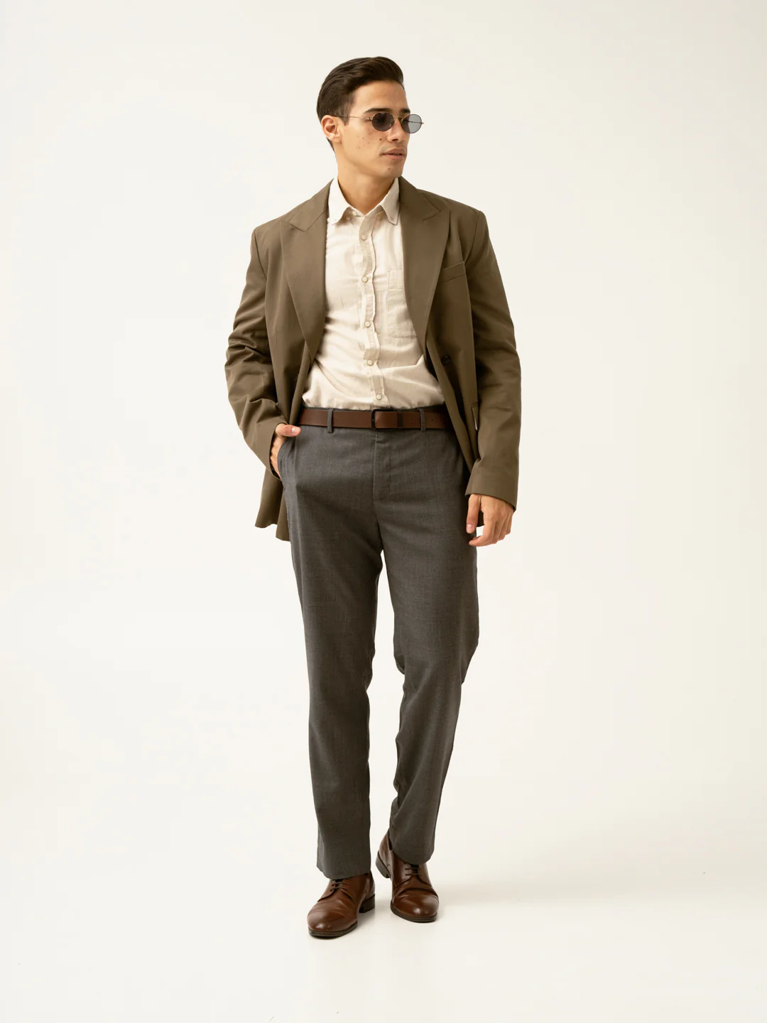 Mature Brown Grey Textured Formal Pants - Image 16