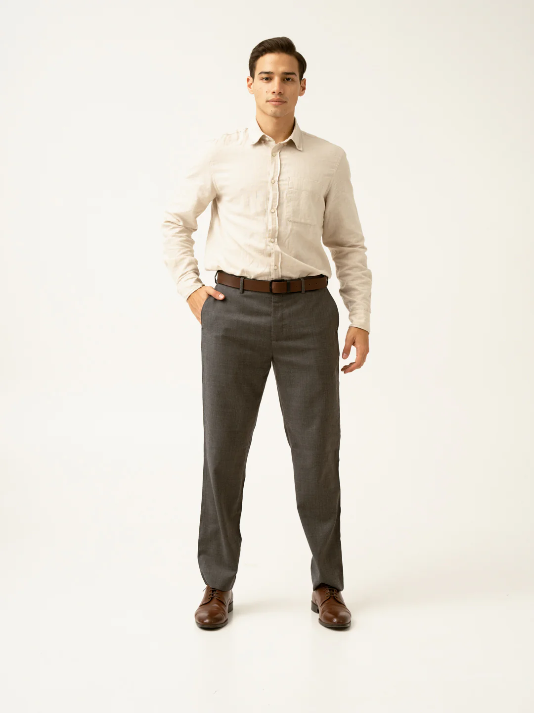 Mature Brown Grey Textured Formal Pants - Image 17