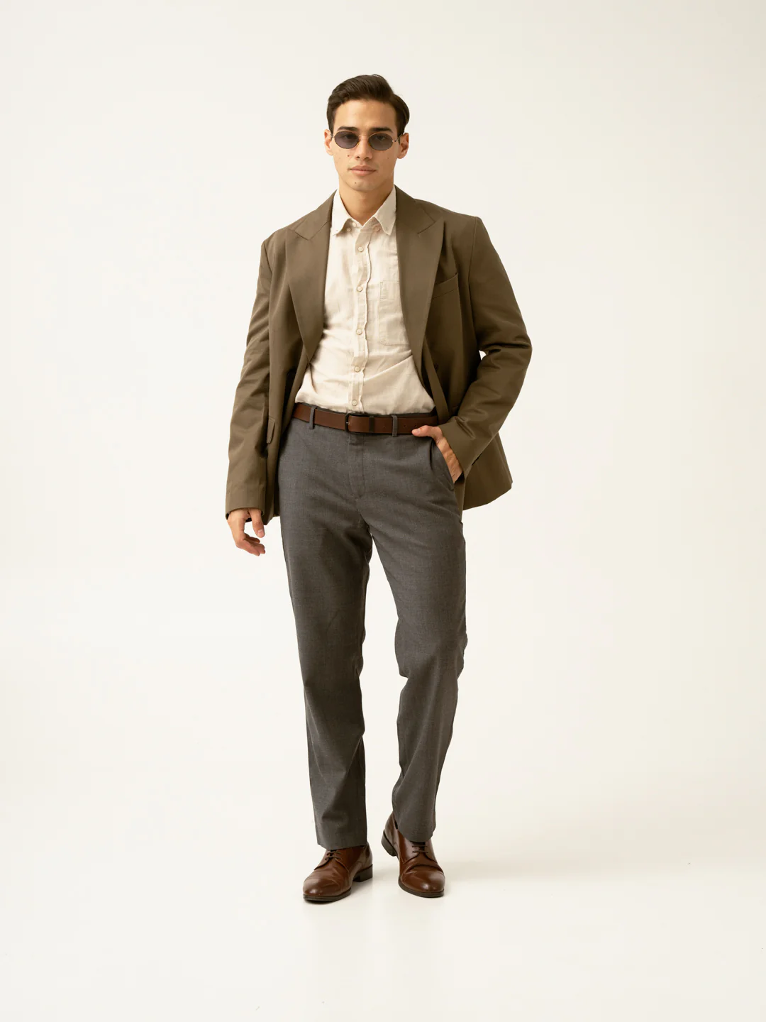 Mature Brown Grey Textured Formal Pants - Image 18