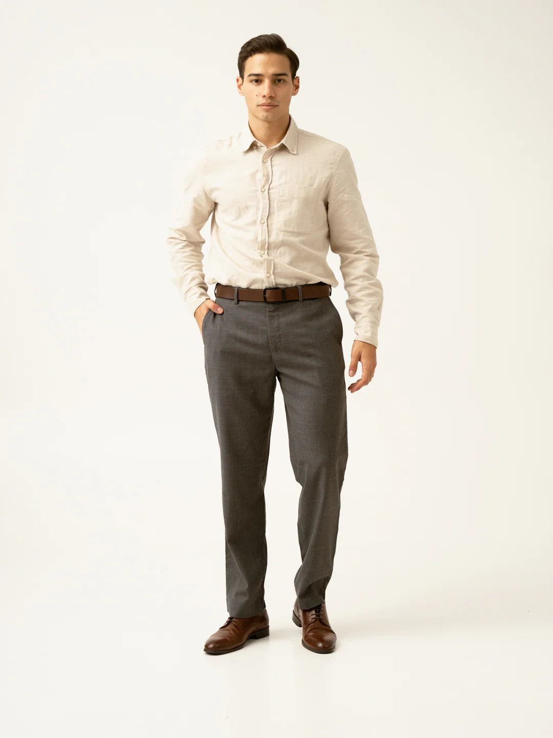 Mature Brown Grey Textured Formal Pants - Image 19