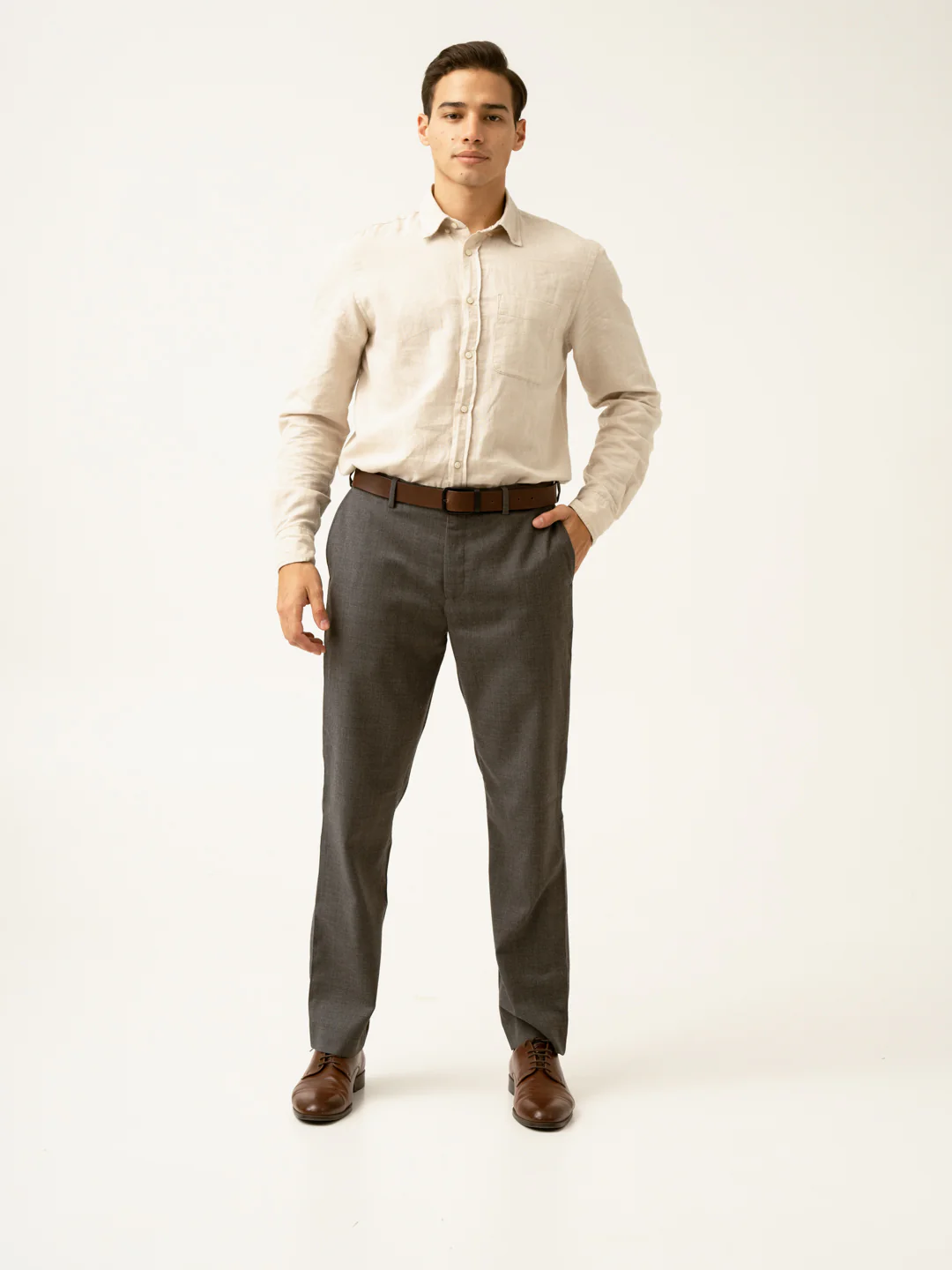 Mature Brown Grey Textured Formal Pants - Image 2