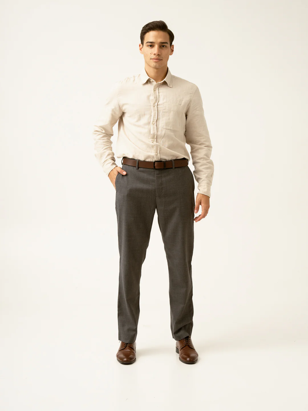 Mature Brown Grey Textured Formal Pants - Image 20