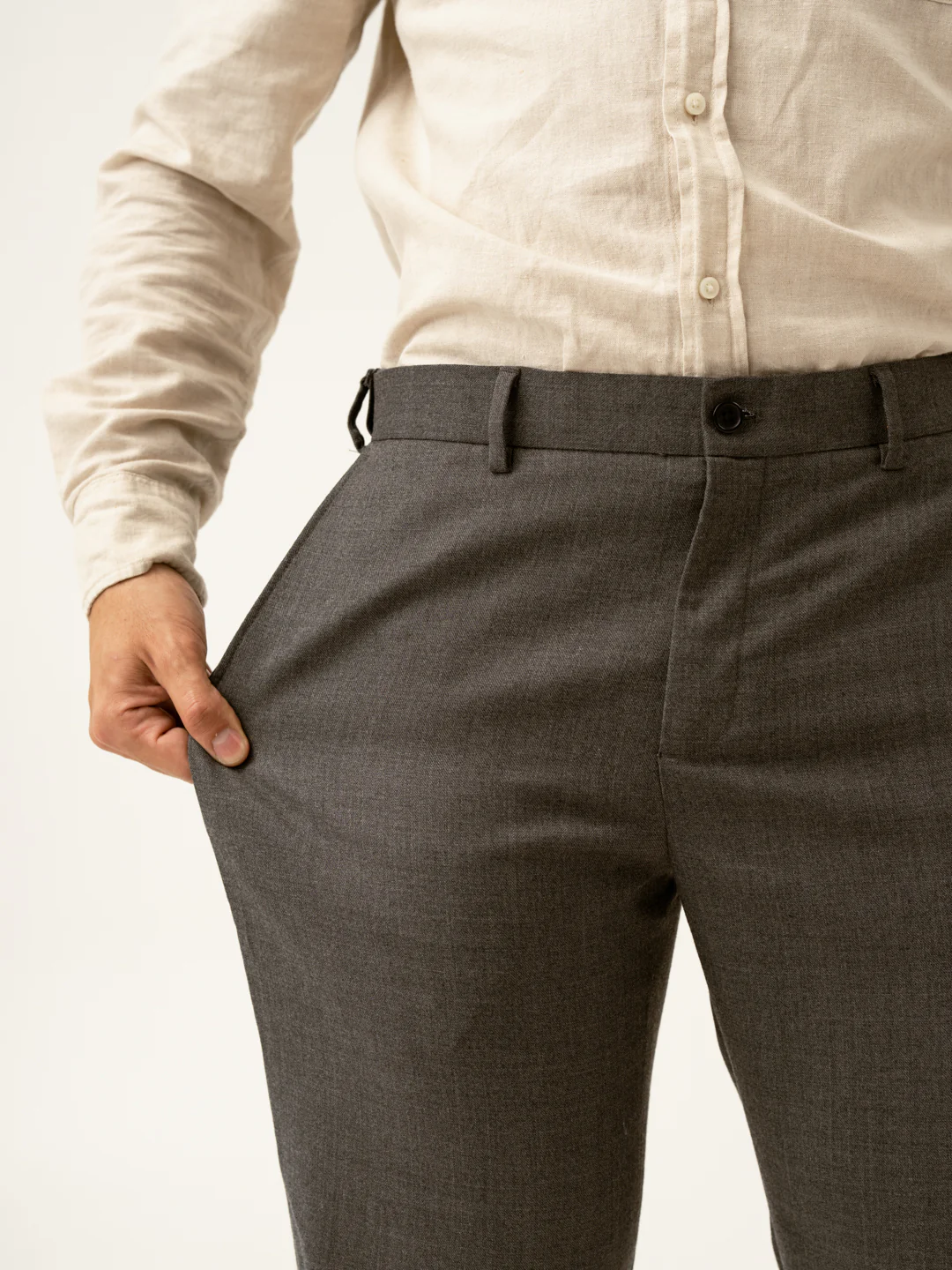 Mature Brown Grey Textured Formal Pants - Image 3