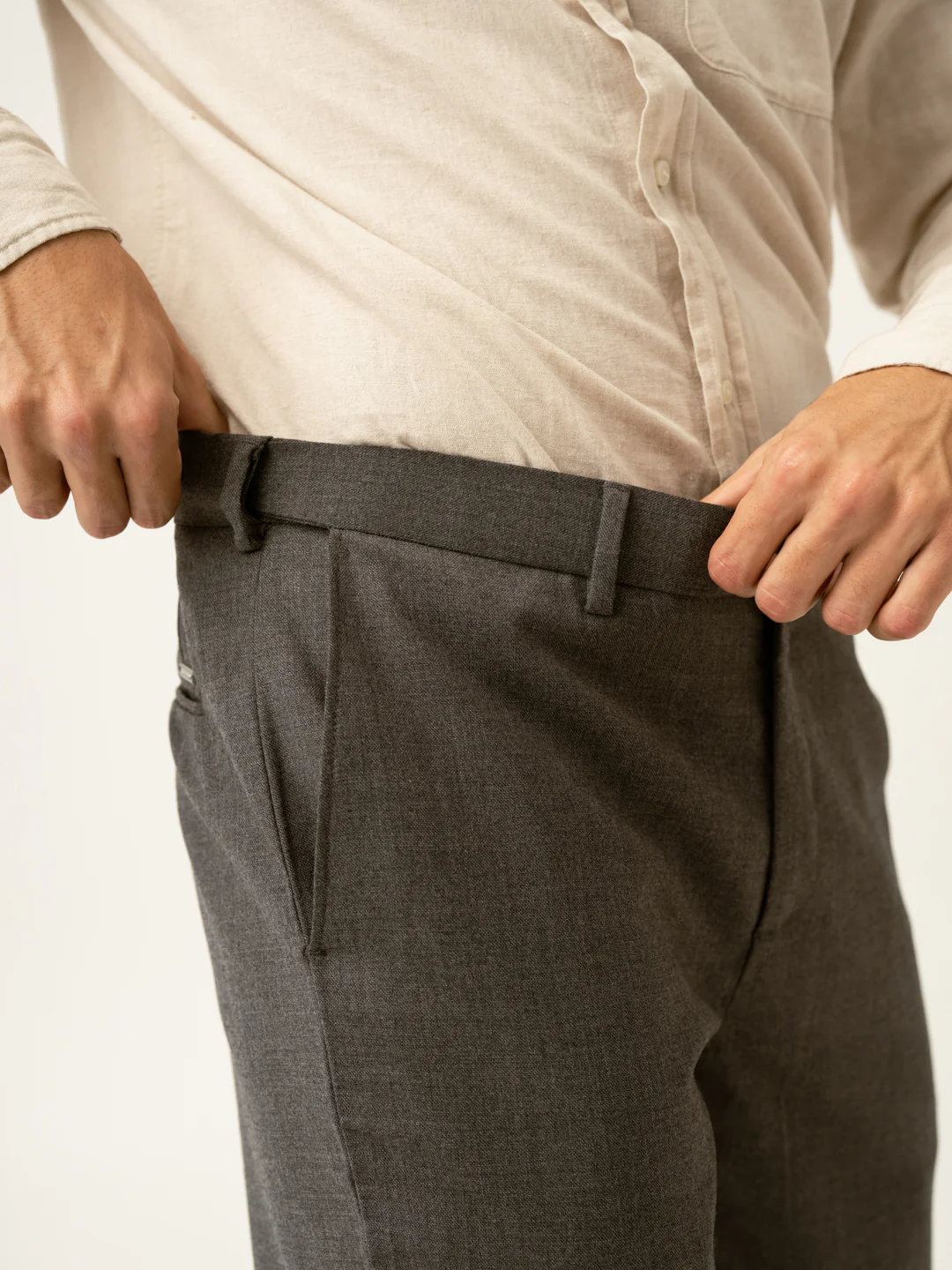 Mature Brown Grey Textured Formal Pants - Image 4