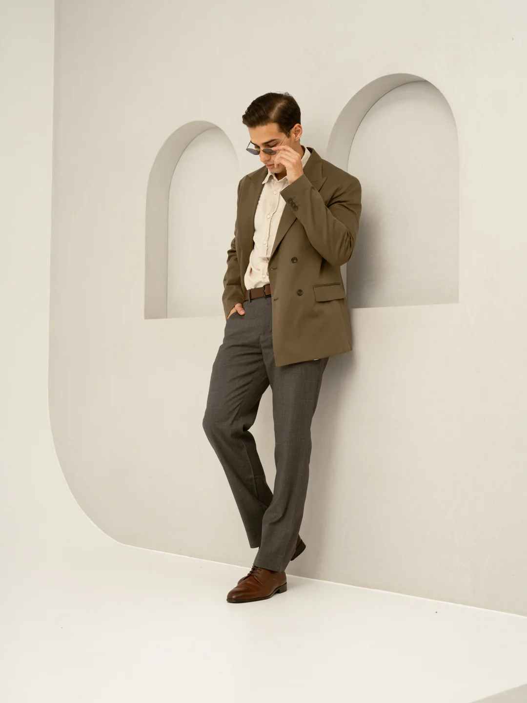 Mature Brown Grey Textured Formal Pants - Image 5