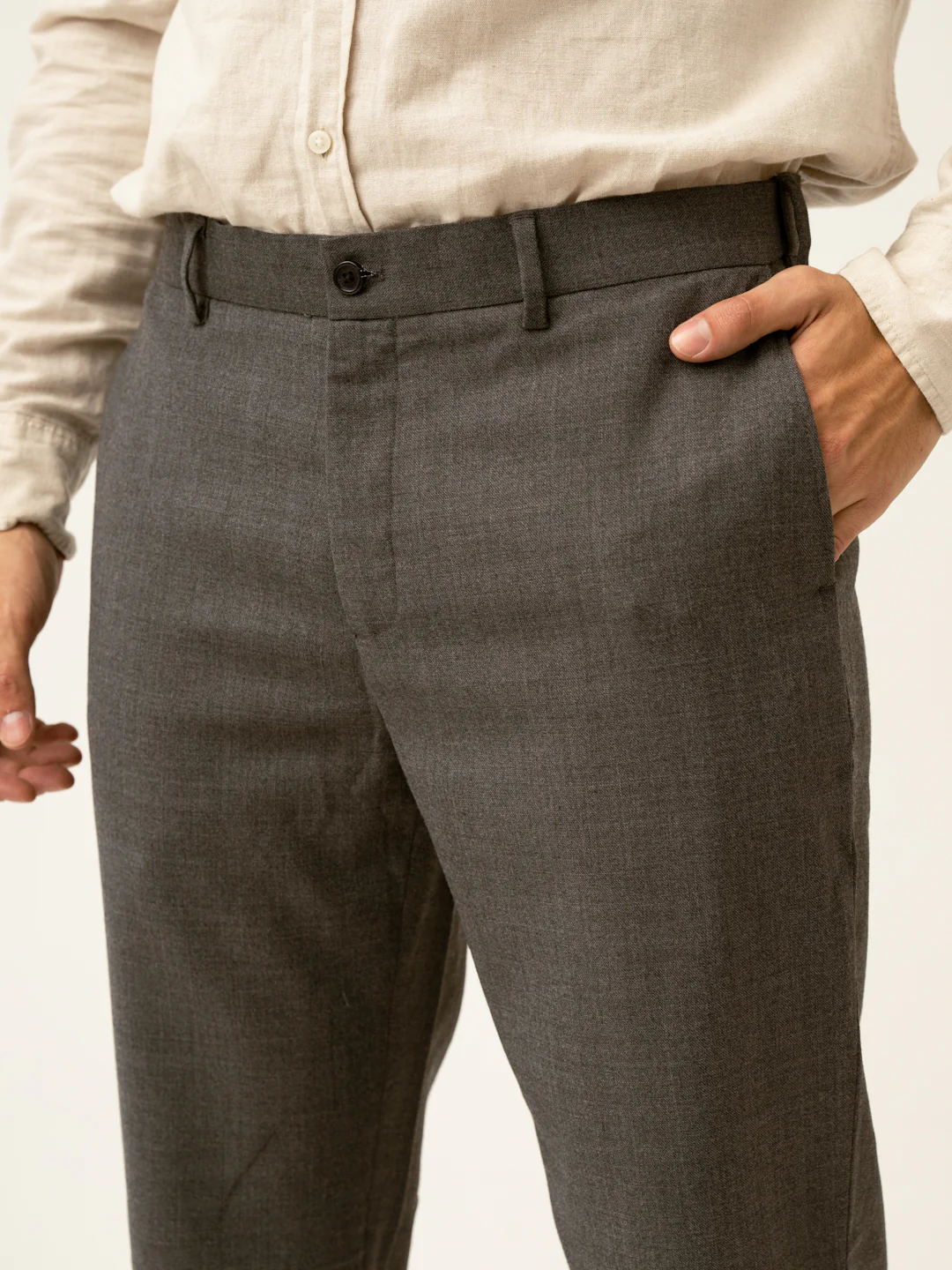 Mature Brown Grey Textured Formal Pants - Image 6