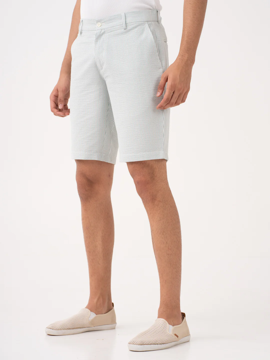 Meadow Green Stripes Seersucker Chino Shorts - Image 10