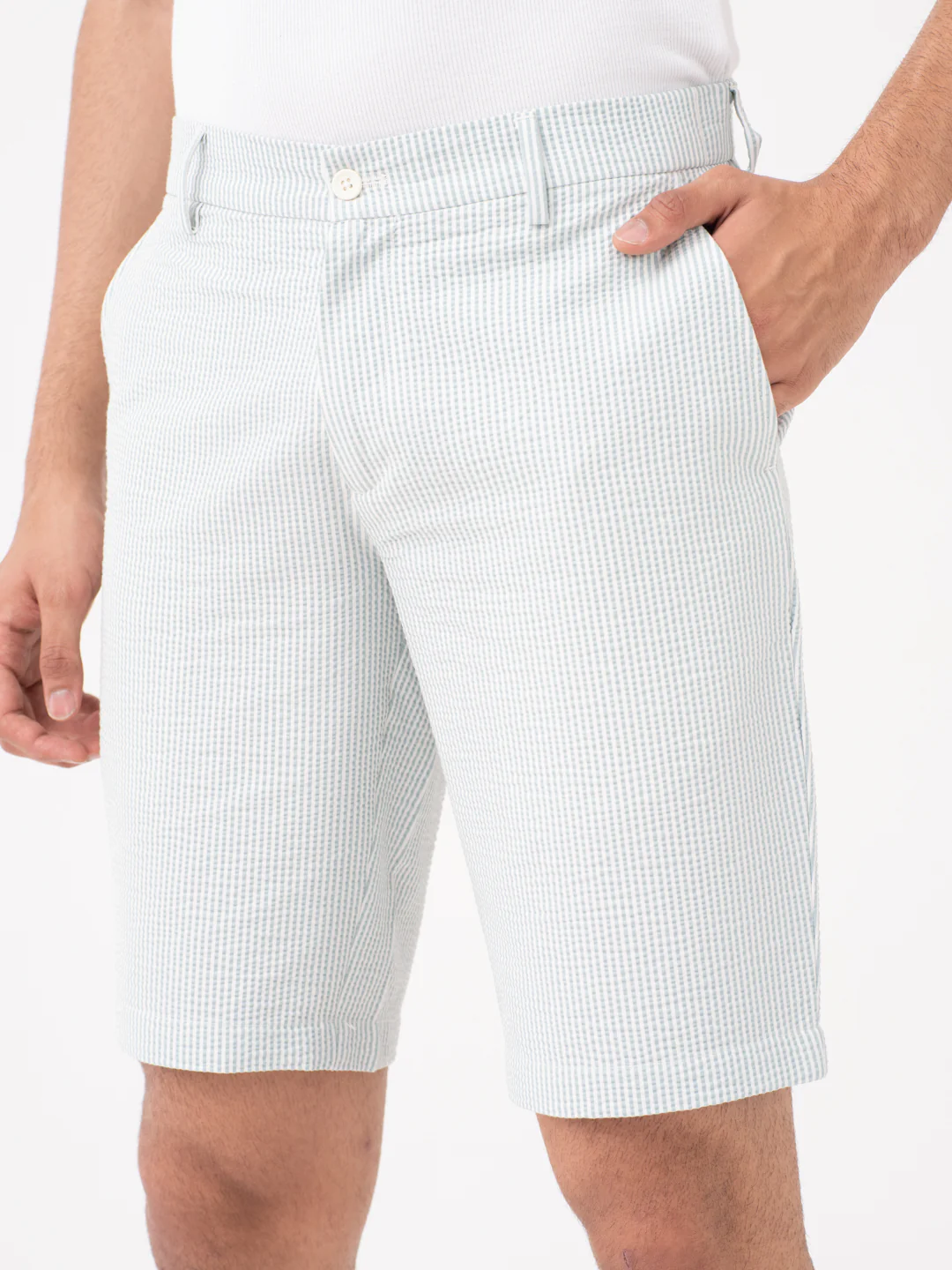 Meadow Green Stripes Seersucker Chino Shorts - Image 3