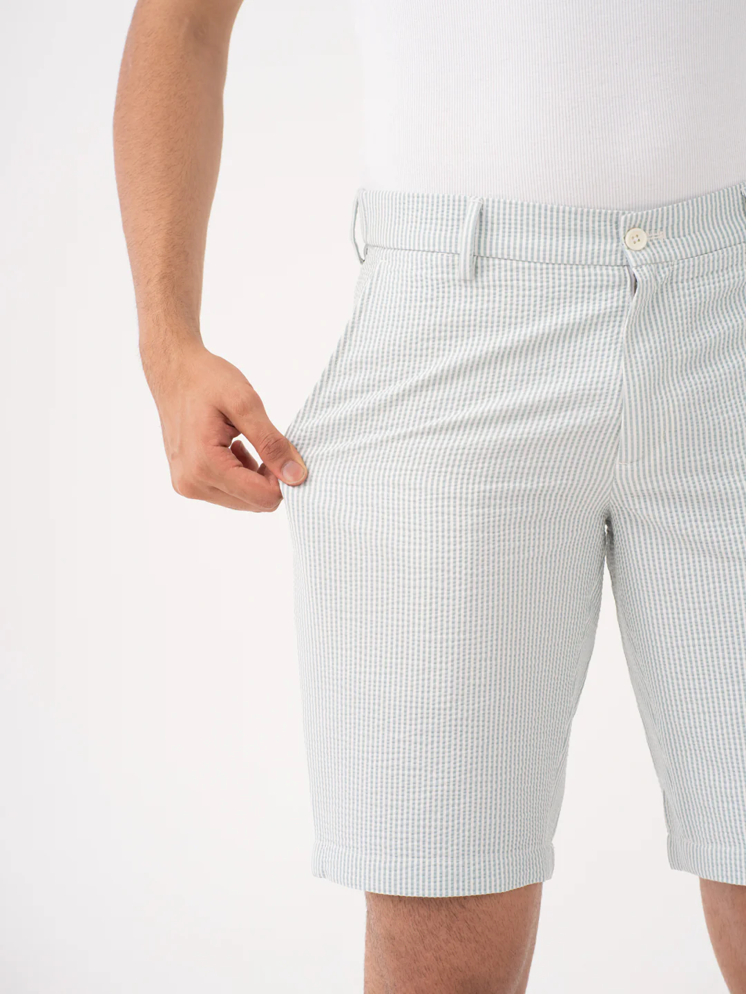 Meadow Green Stripes Seersucker Chino Shorts - Image 5