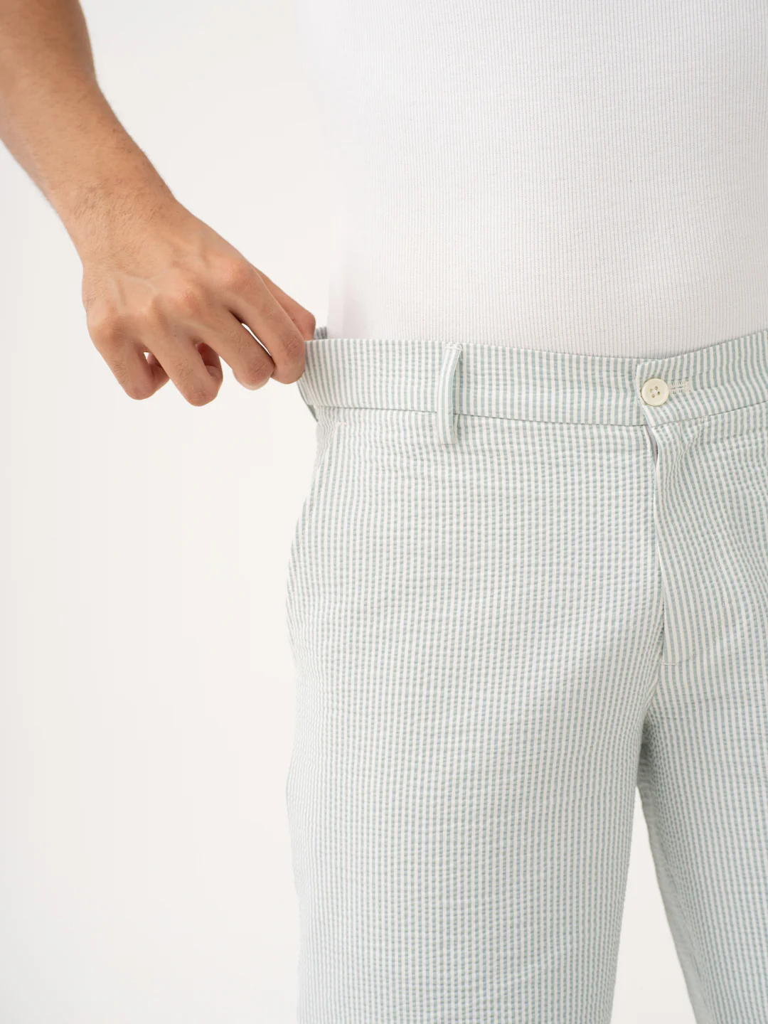 Meadow Green Stripes Seersucker Chino Shorts - Image 6