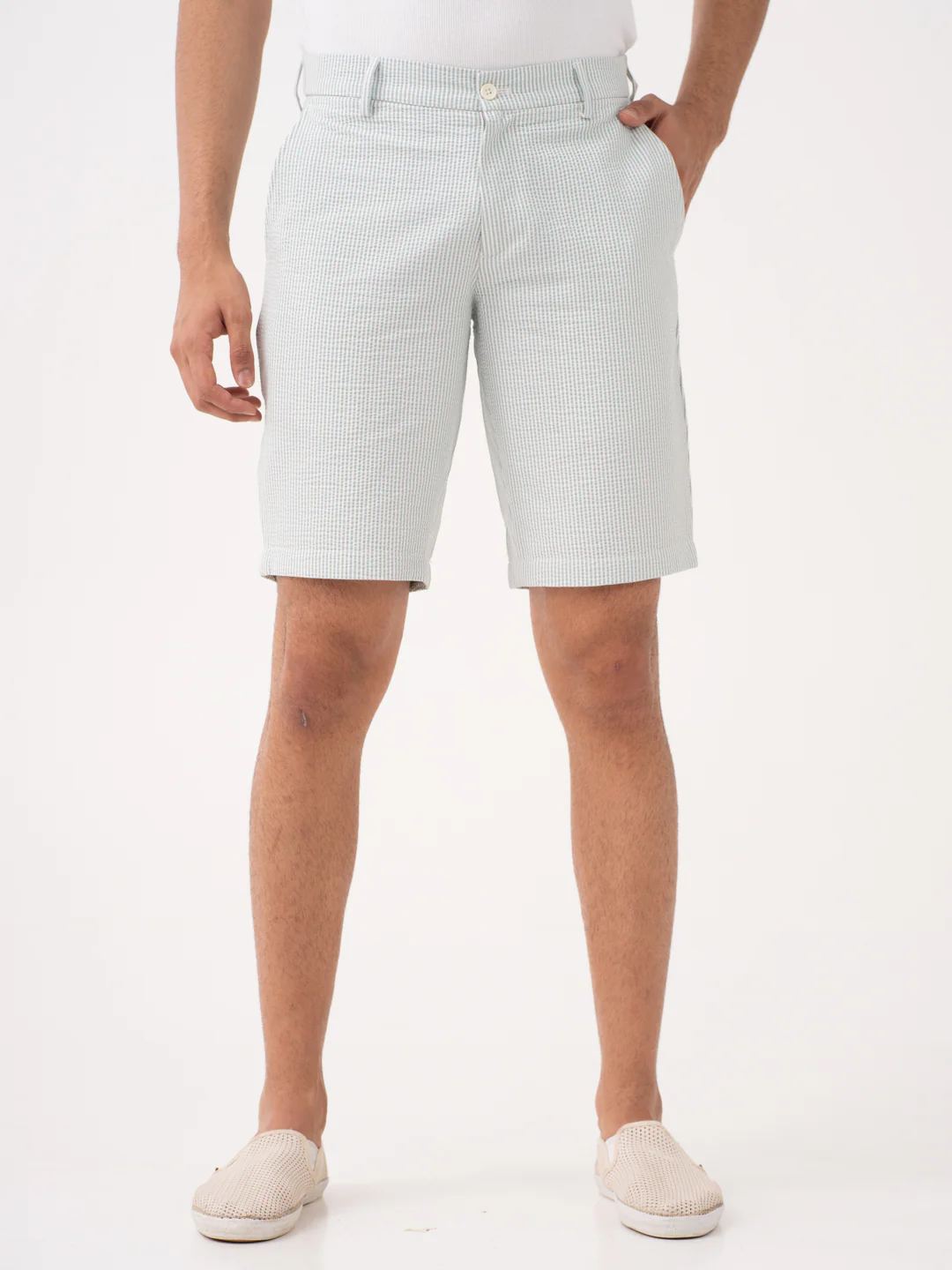 Meadow Green Stripes Seersucker Chino Shorts - Image 7