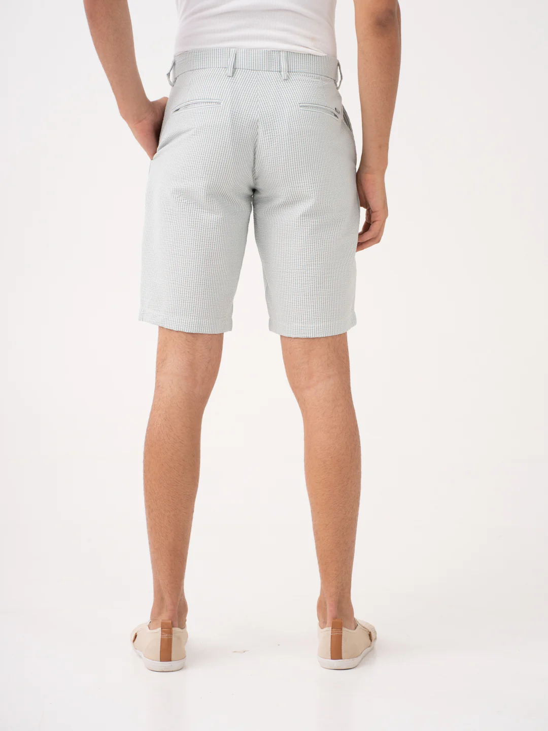 Meadow Green Stripes Seersucker Chino Shorts - Image 8