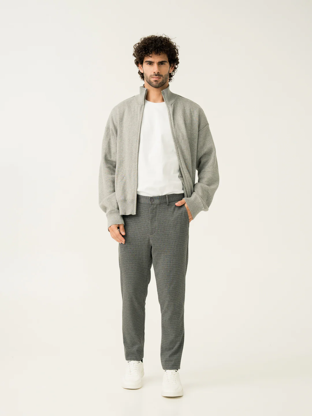 Medium Grey Checks Slim Fit Power Stretch Pants - Image 5