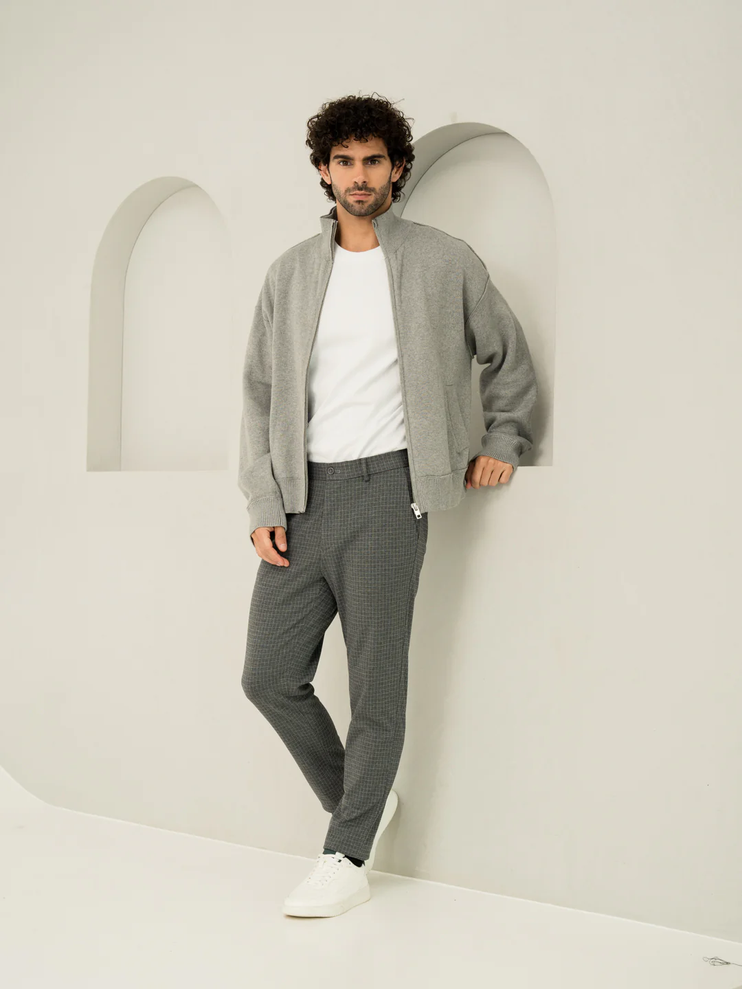 Medium Grey Checks Slim Fit Power Stretch Pants - Image 6