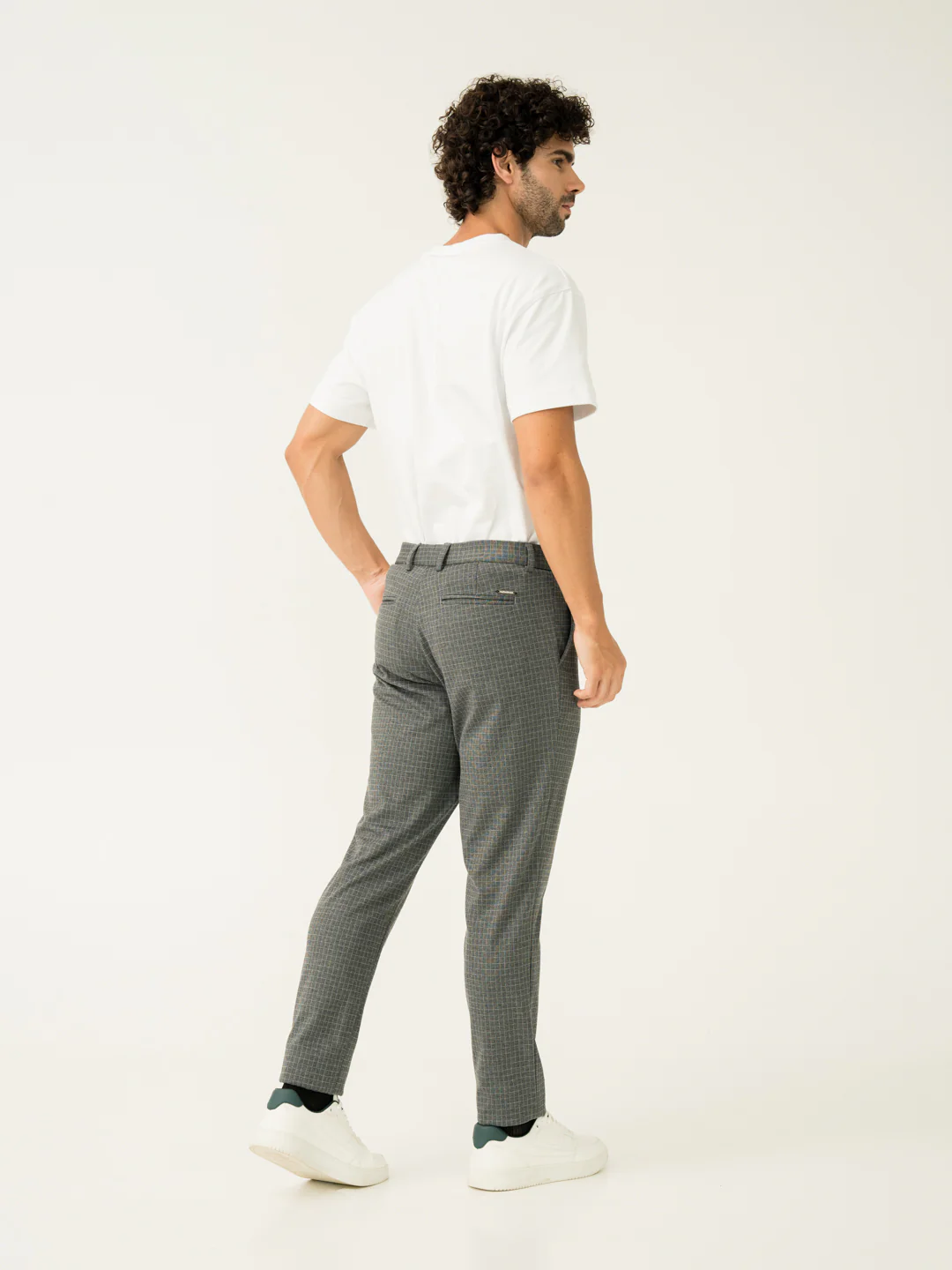 Medium Grey Checks Slim Fit Power Stretch Pants - Image 8