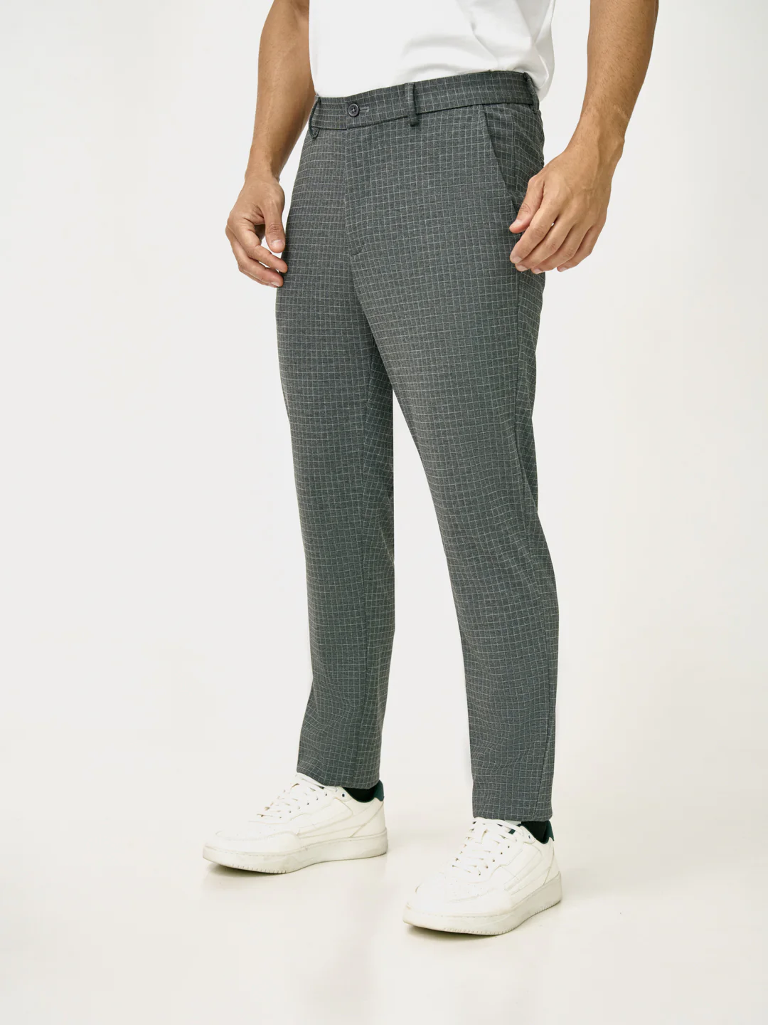 Medium Grey Checks Slim Fit Power Stretch Pants - Image 9