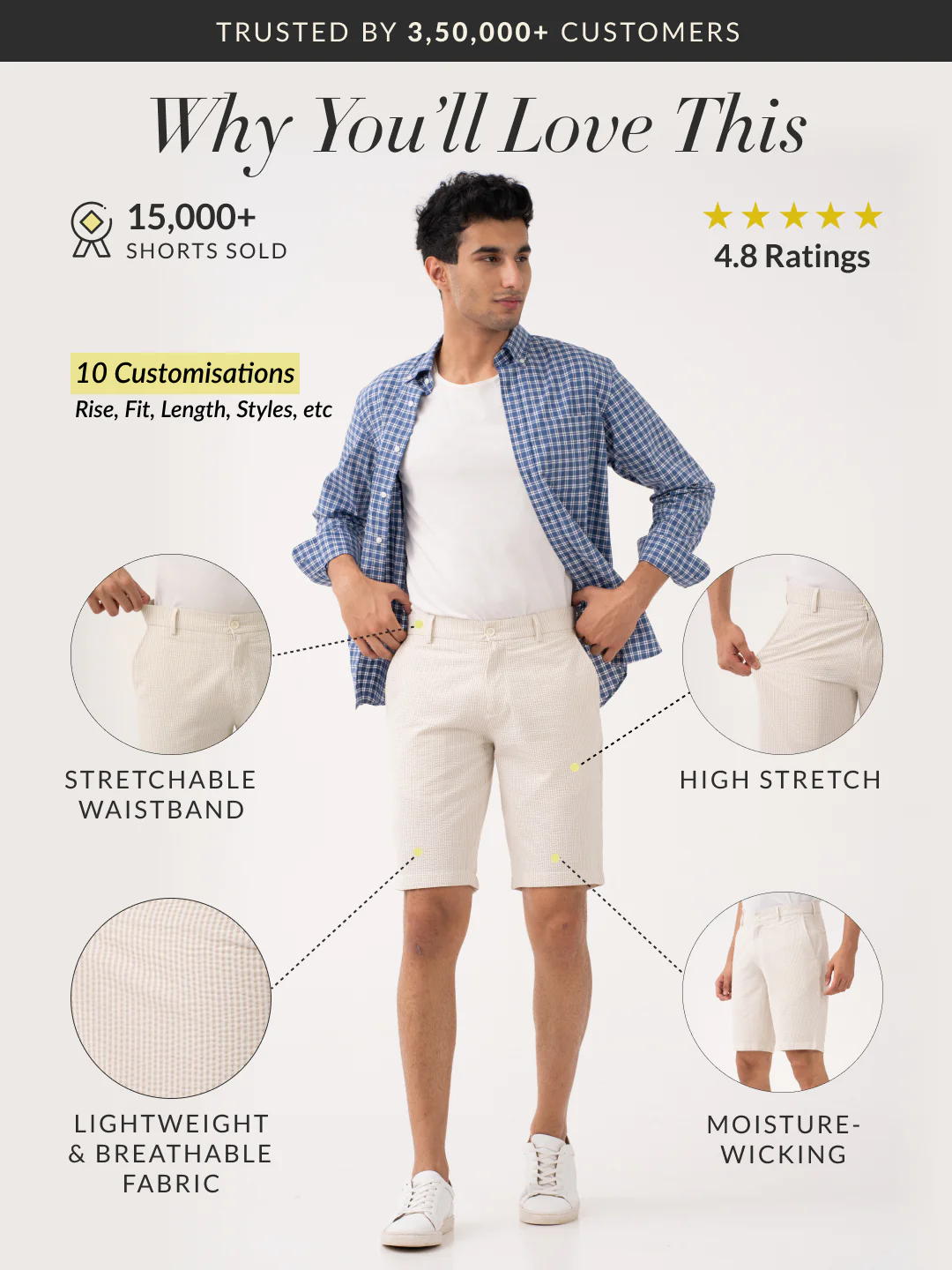 Milo Beige Stripes Seersucker Chino Shorts - Image 2
