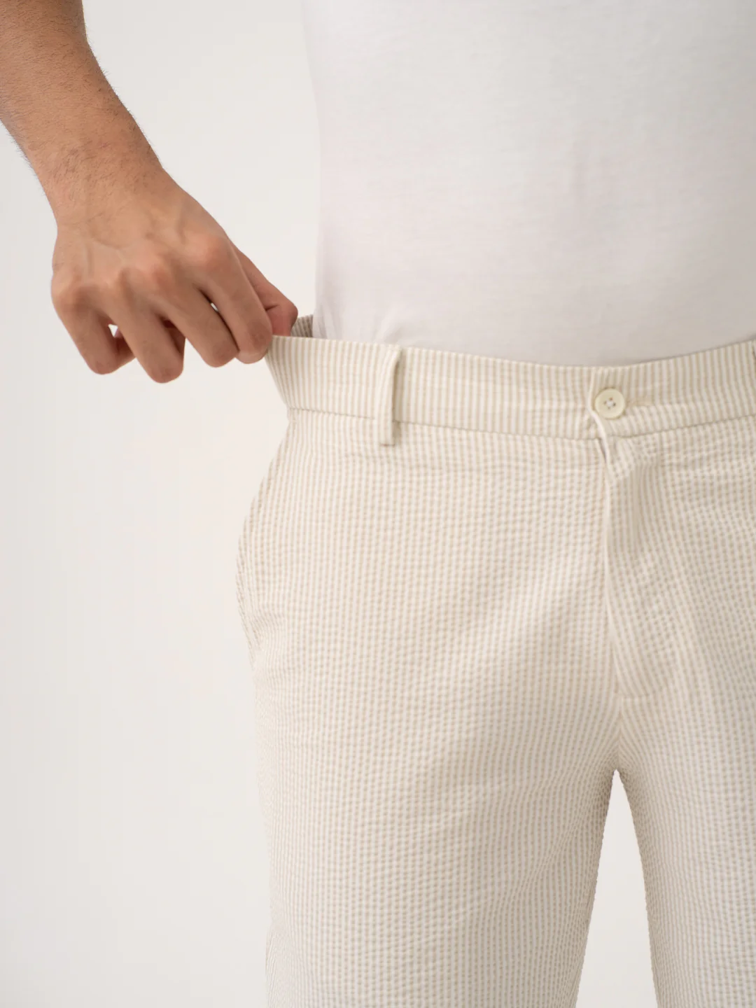 Milo Beige Stripes Seersucker Chino Shorts - Image 6