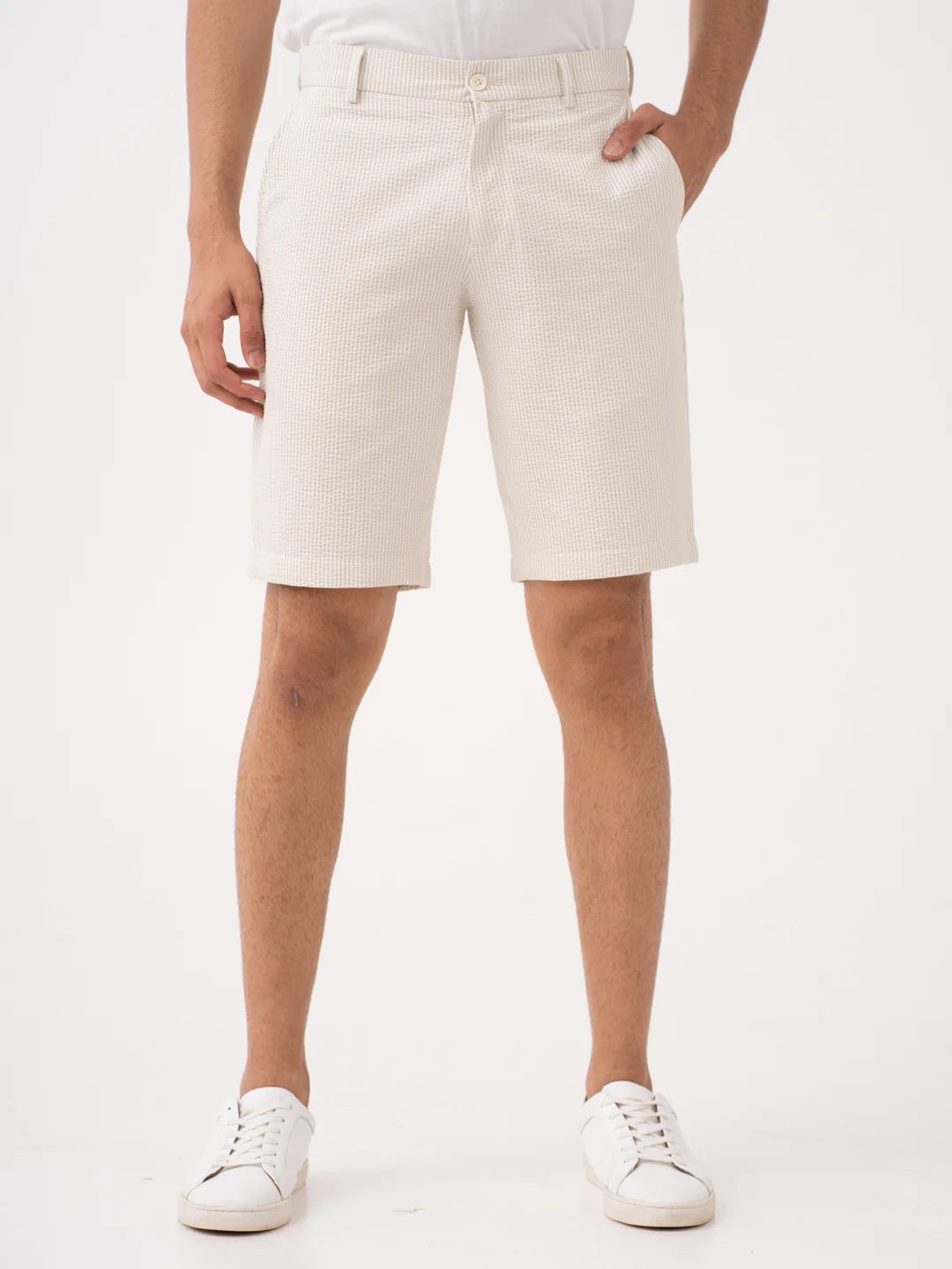 Milo Beige Stripes Seersucker Chino Shorts - Image 7