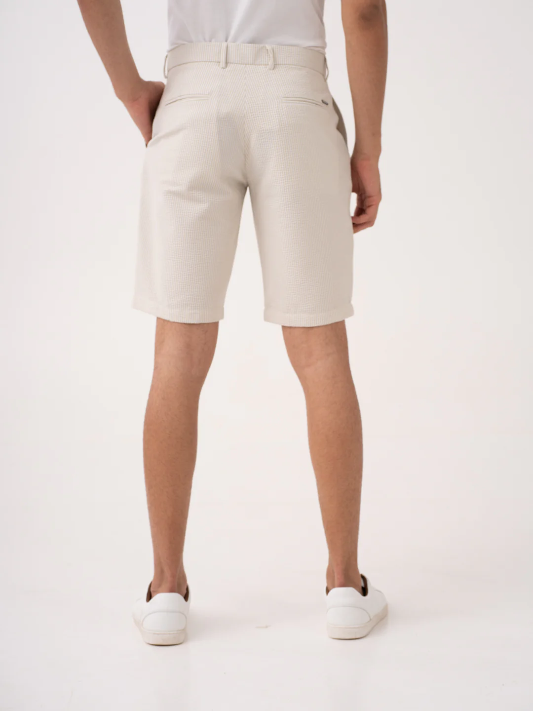 Milo Beige Stripes Seersucker Chino Shorts - Image 8