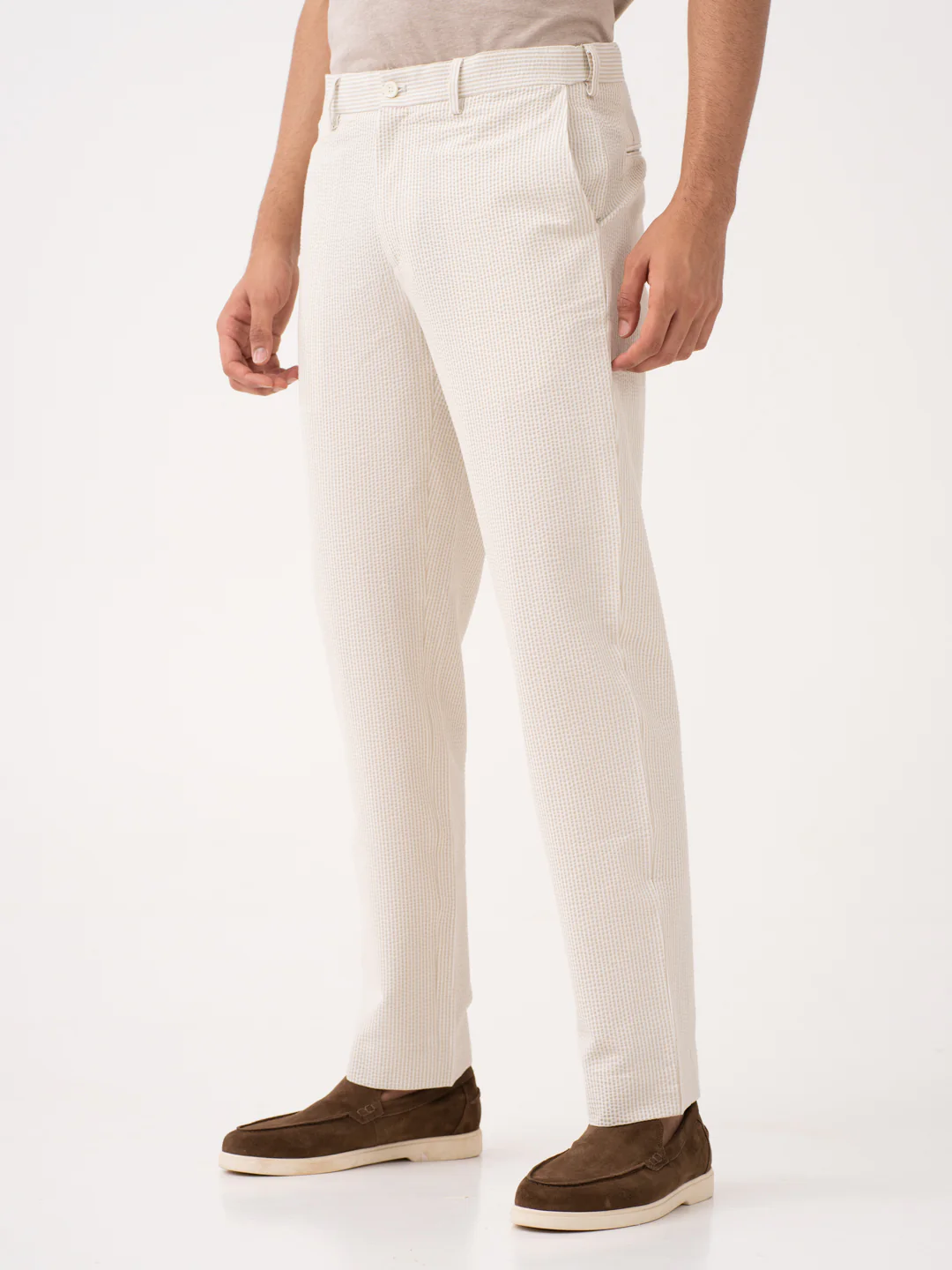 Milo Beige Stripes Seersucker Pants - Image 10