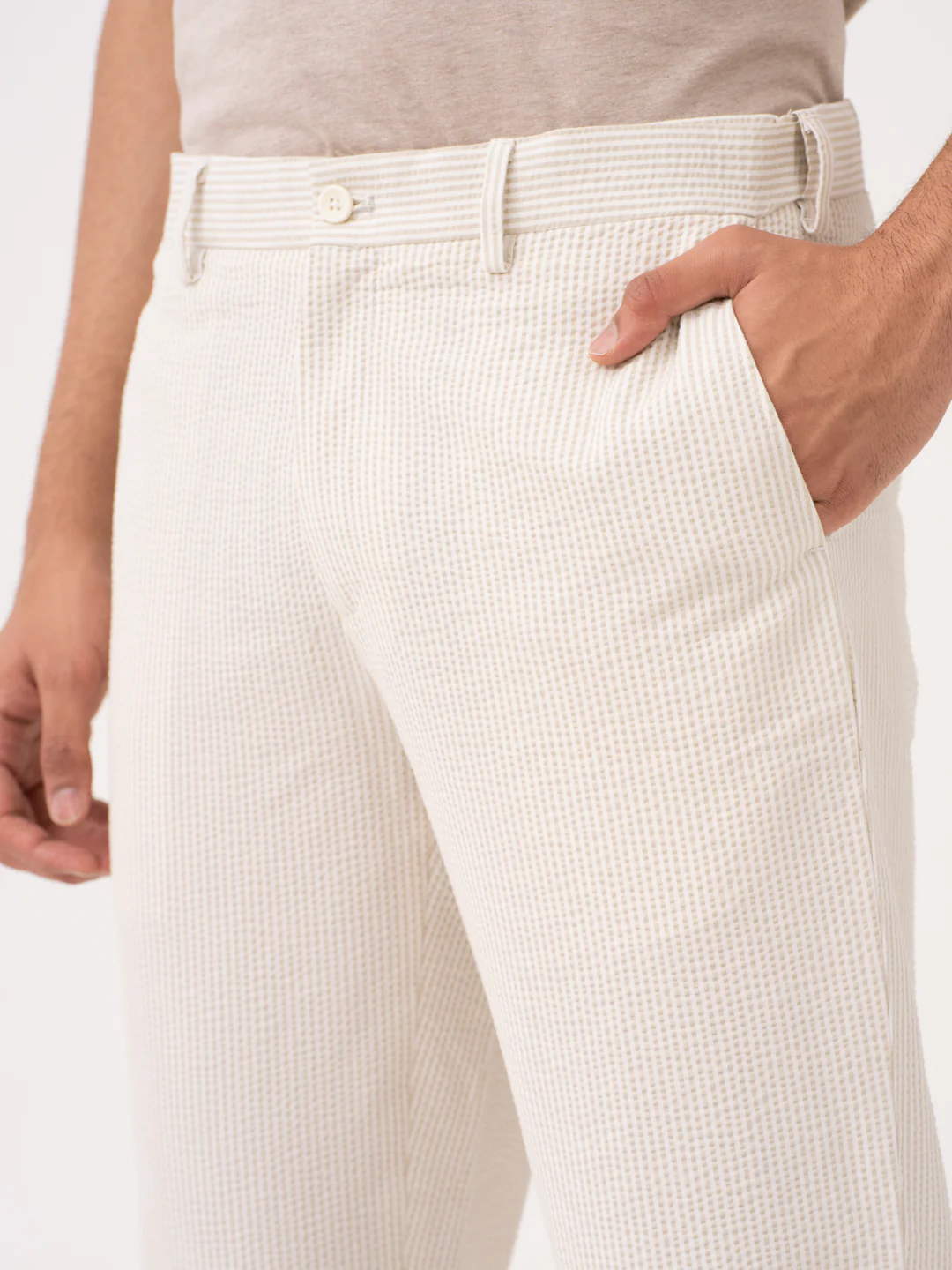 Milo Beige Stripes Seersucker Pants - Image 3