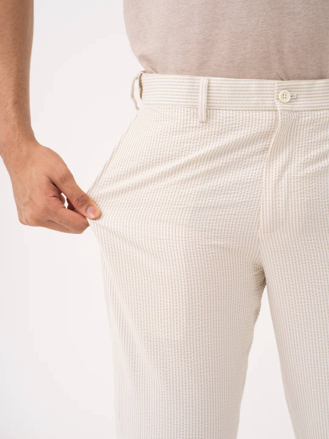 Milo Beige Stripes Seersucker Pants - Image 5