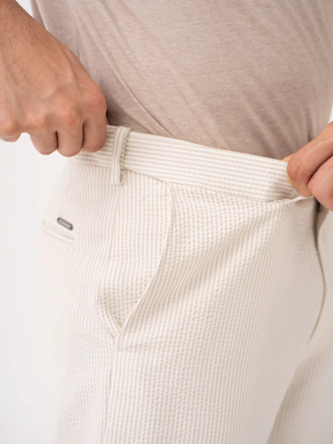 Milo Beige Stripes Seersucker Pants - Image 6