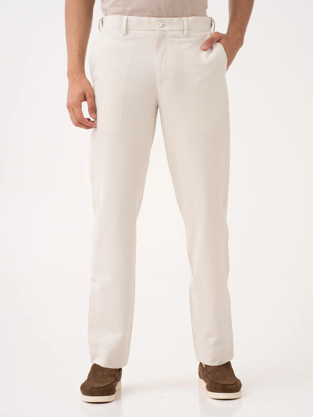Milo Beige Stripes Seersucker Pants - Image 7