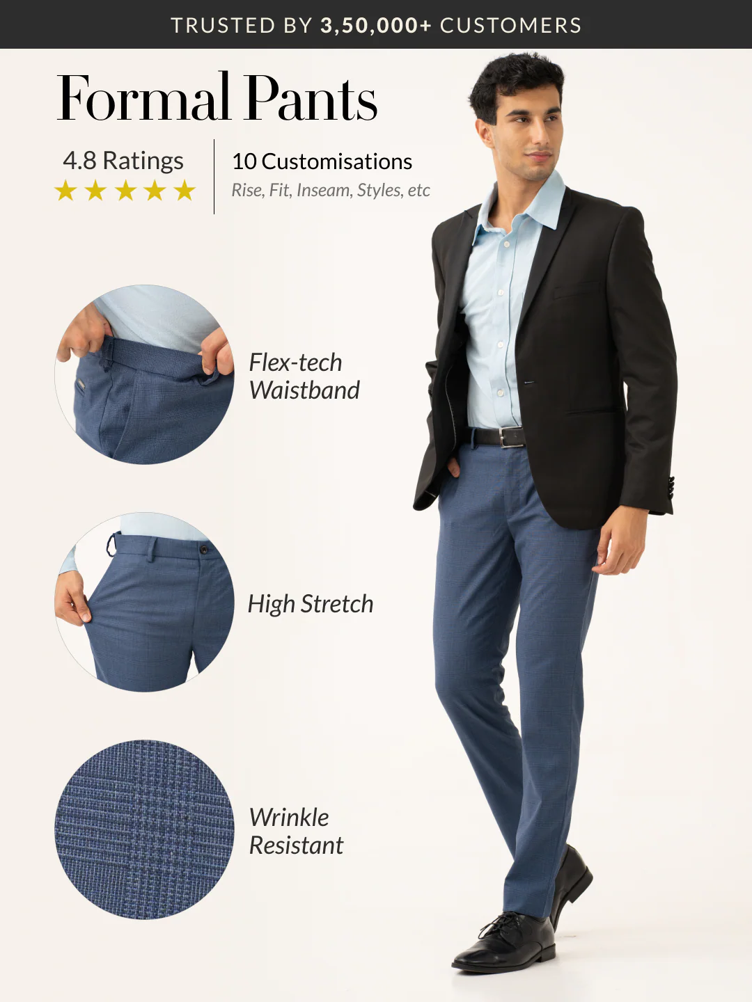 Mirage Blue Checks Stretch Formal Pants - Image 2