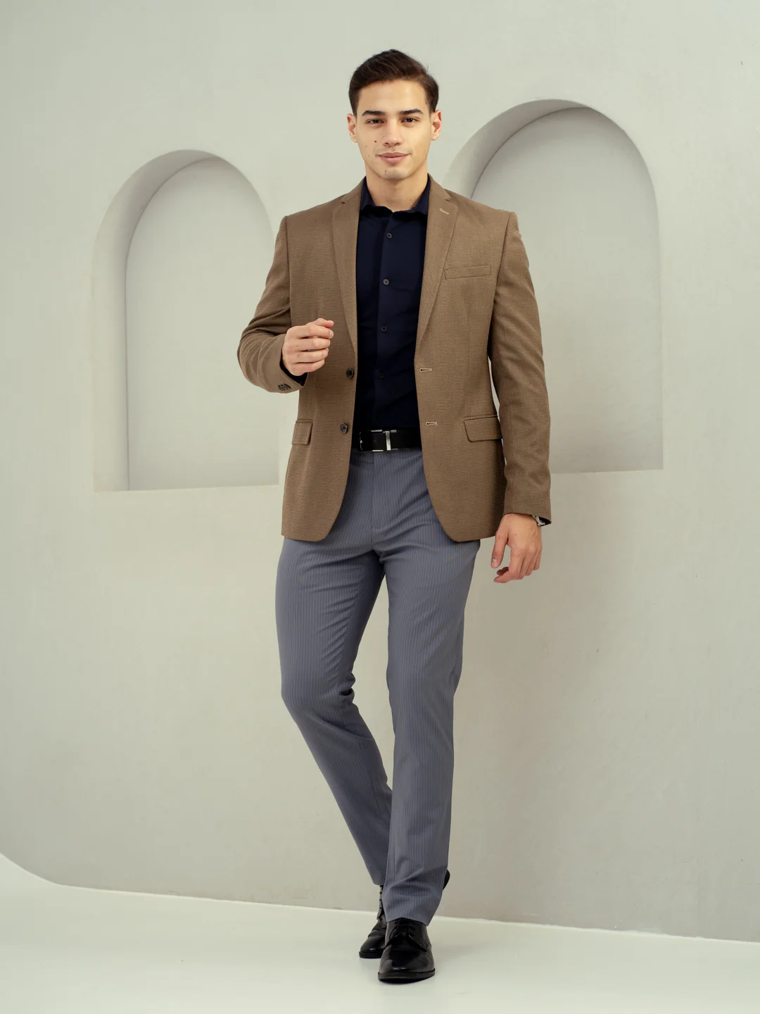 Mist Grey Stripes Stretch Formal Pants - Image 6