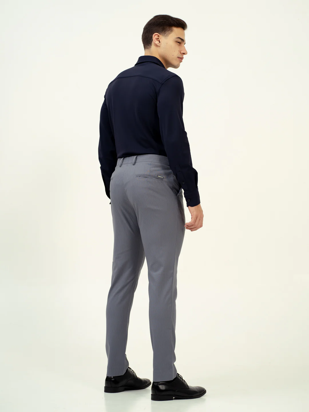 Mist Grey Stripes Stretch Formal Pants - Image 8