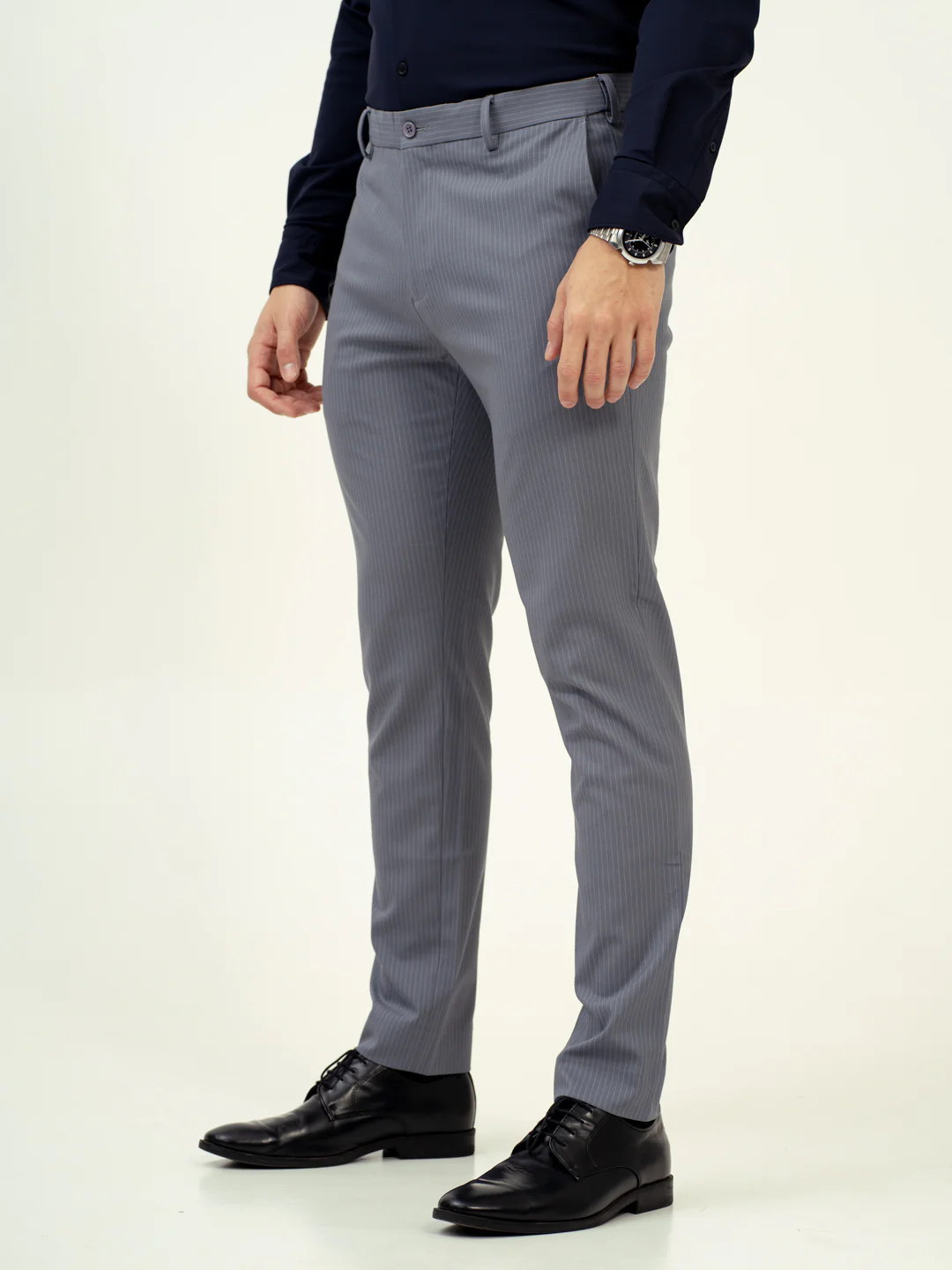 Mist Grey Stripes Stretch Formal Pants - Image 9