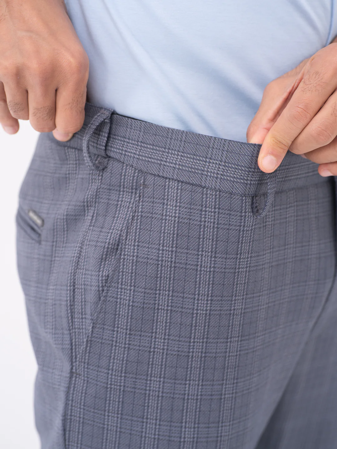 Mockingbird Grey Checks Slim Fit Stretch Formal Pants - Image 3