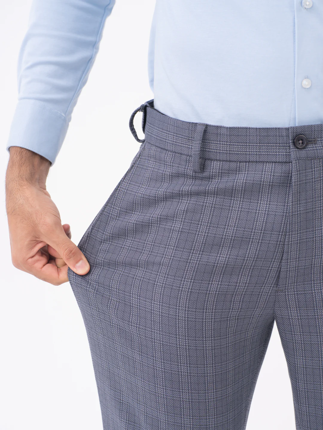 Mockingbird Grey Checks Slim Fit Stretch Formal Pants - Image 4