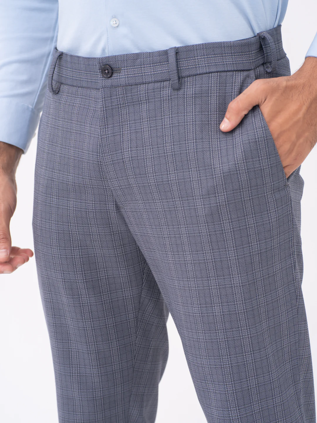 Mockingbird Grey Checks Slim Fit Stretch Formal Pants - Image 6