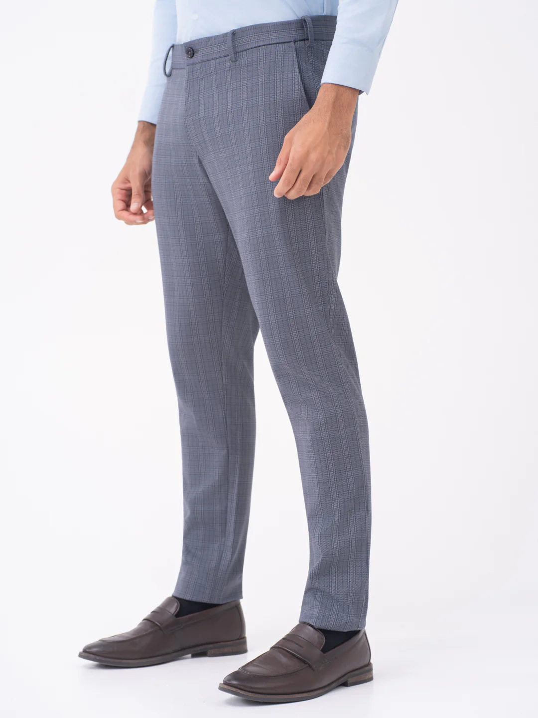 Mockingbird Grey Checks Slim Fit Stretch Formal Pants - Image 8