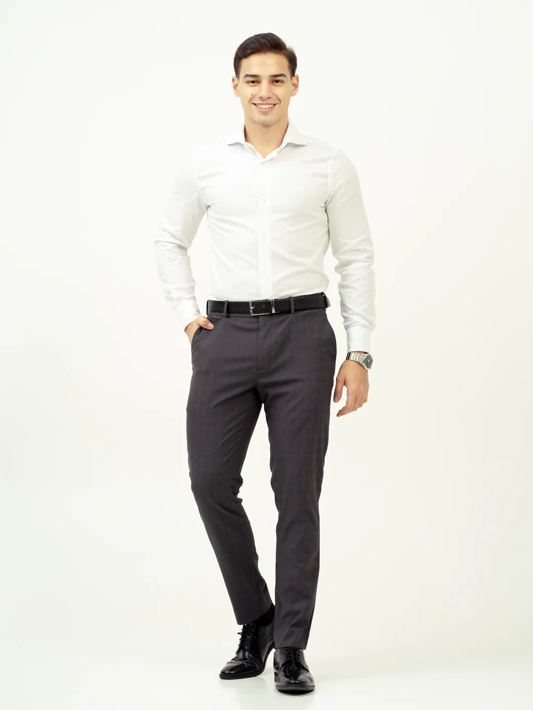 Molten Grey Checks Stretch Formal Pants - Image 2