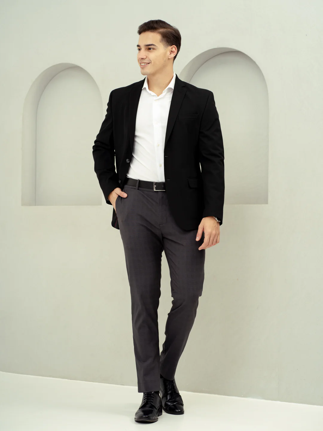 Molten Grey Checks Stretch Formal Pants - Image 6