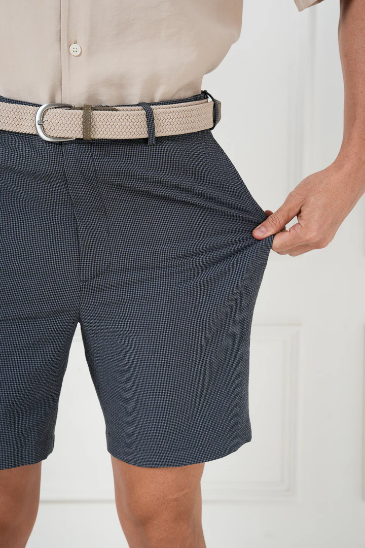 Moon Grey Seersucker Checks Chino Shorts - Image 2
