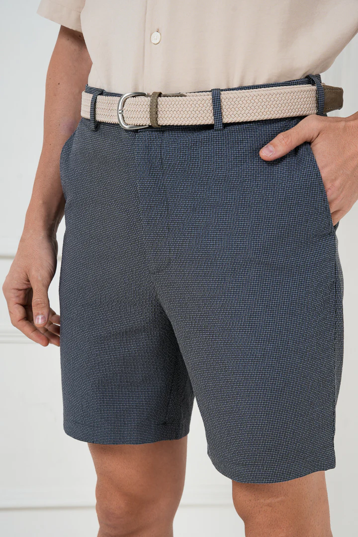 Moon Grey Seersucker Checks Chino Shorts - Image 3