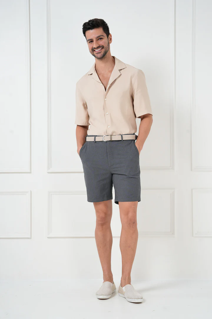 Moon Grey Seersucker Checks Chino Shorts - Image 5
