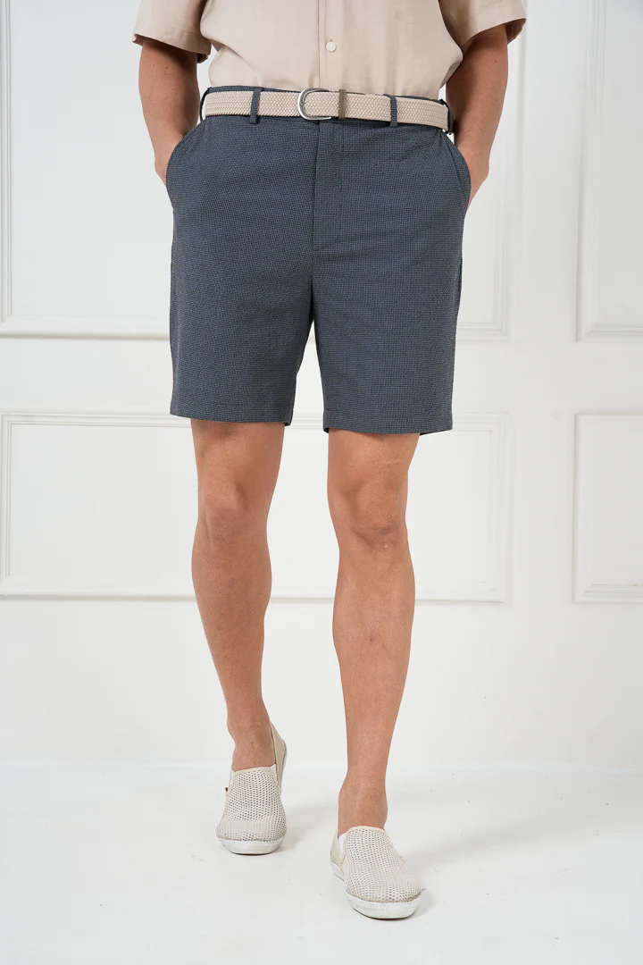 Moon Grey Seersucker Checks Chino Shorts - Image 6