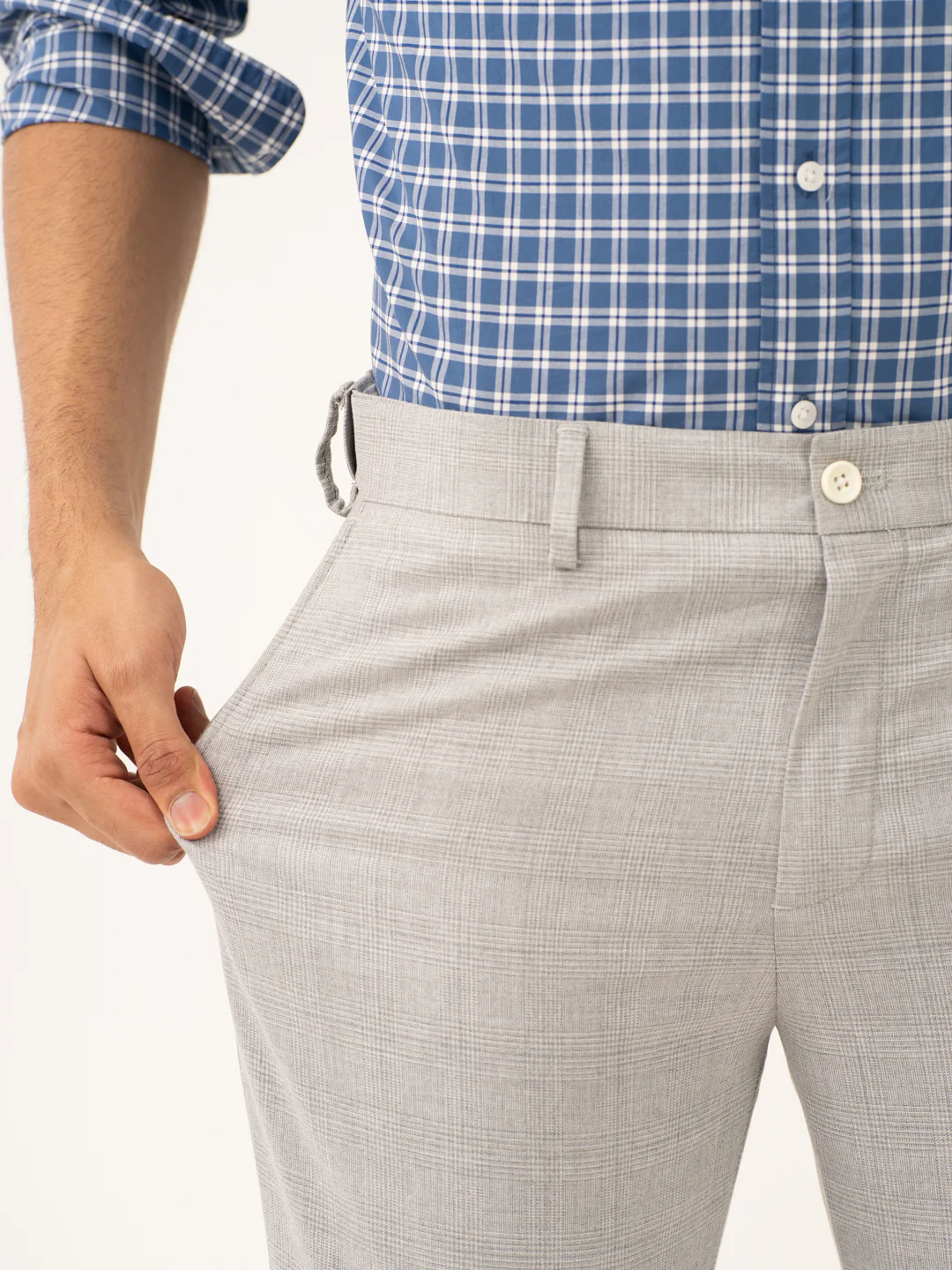 Moonlit Grey Checks Stretch Formal Pants - Image 4