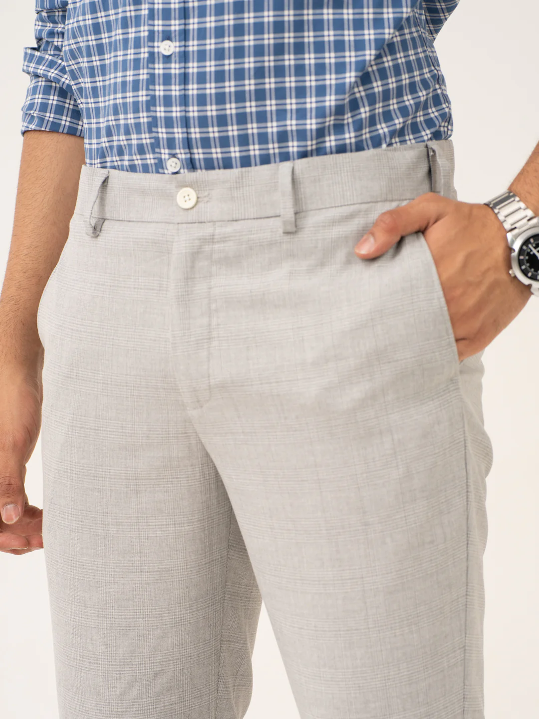Moonlit Grey Checks Stretch Formal Pants - Image 7