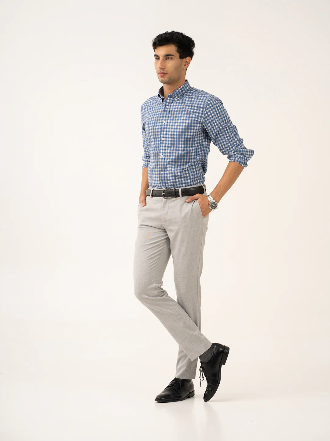 Moonlit Grey Checks Stretch Formal Pants - Image 8