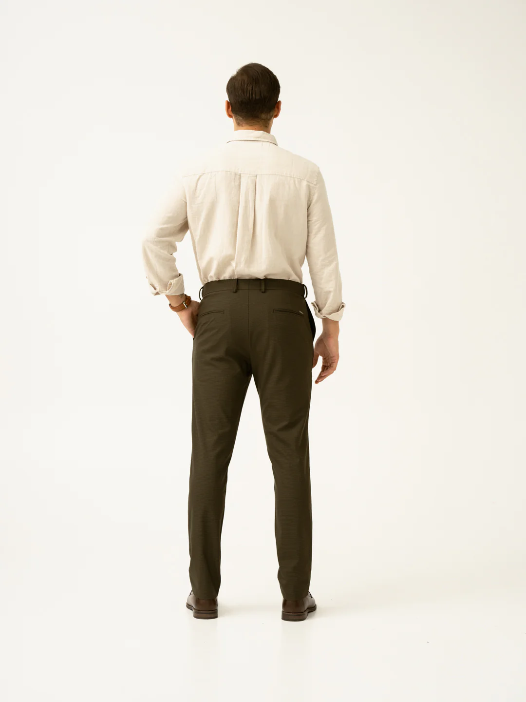 Moss Green Micro Checks Slim Fit Stretch Formal Pant - Image 5